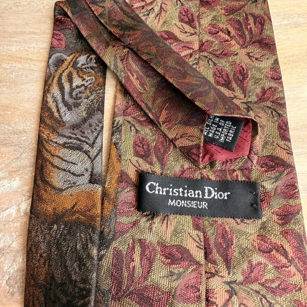 VTG Rare Christian Dior Monsieur Tiger Tapestry Silk Tie Mens Wildlife Safari